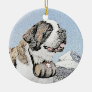 Saint Bernard Painting - Cute Original Dog Art Ceramic Ornament