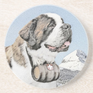 Saint Bernard Painting - Cute Original Dog Art Coaster