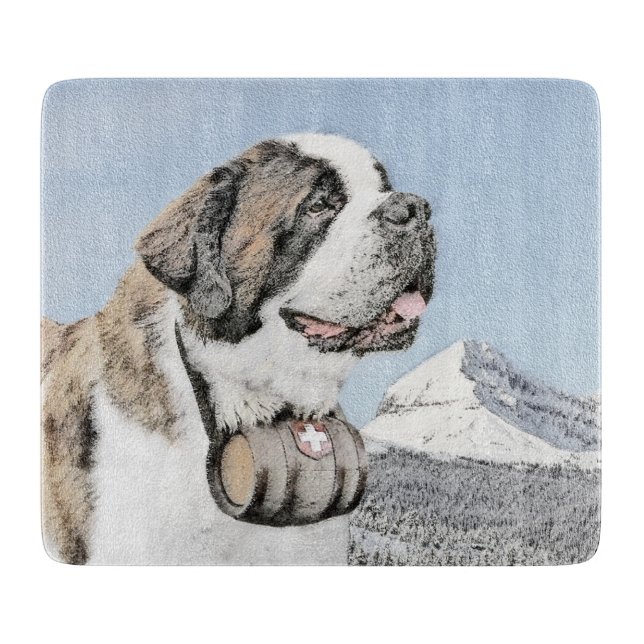 Saint Bernard Painting - Cute Original Dog Art Cutting Board (Front)
