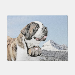 Saint Bernard Painting - Cute Original Dog Art Doormat