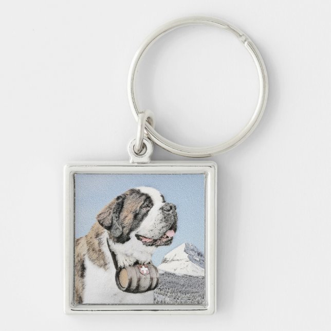 Saint Bernard Painting - Cute Original Dog Art Keychain (Front)