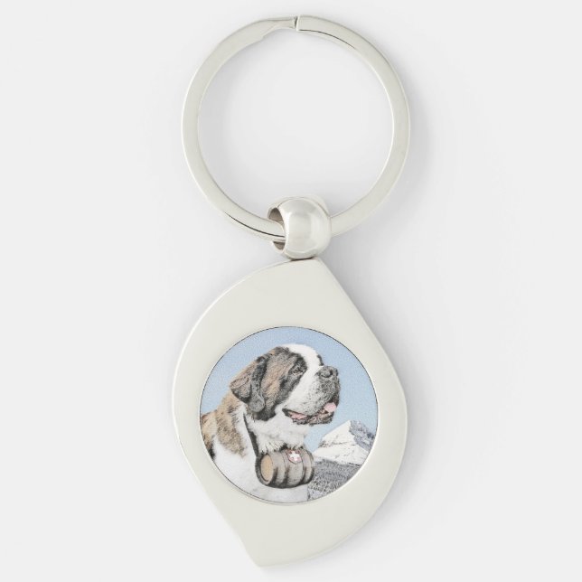 Saint Bernard Painting - Cute Original Dog Art Keychain (Front)