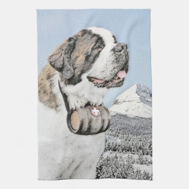 Saint Bernard Painting - Cute Original Dog Art Kitchen Towel (Vertical)