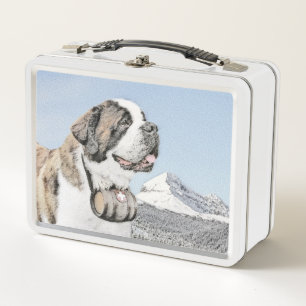 Saint Bernard Painting - Cute Original Dog Art Metal Lunch Box