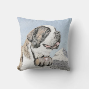 Saint Bernard Painting - Cute Original Dog Art Outdoor Pillow