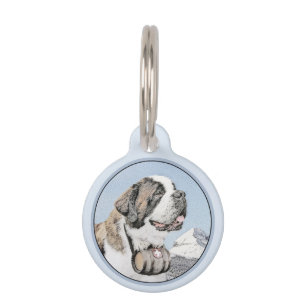 Saint Bernard Painting - Cute Original Dog Art Pet Tag