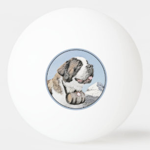 Saint Bernard Painting - Cute Original Dog Art Ping Pong Ball