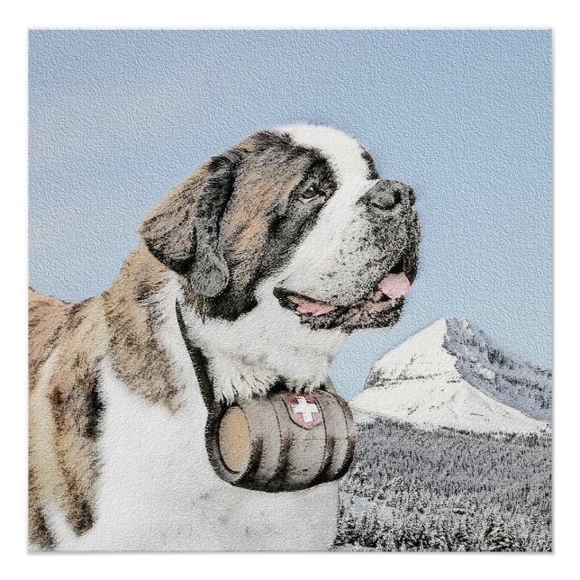 Saint Bernard Painting - Cute Original Dog Art Poster (Front)