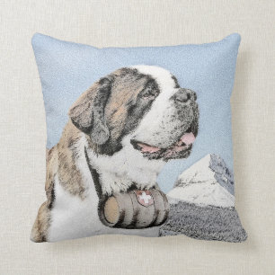 Saint Bernard Painting - Cute Original Dog Art Throw Pillow