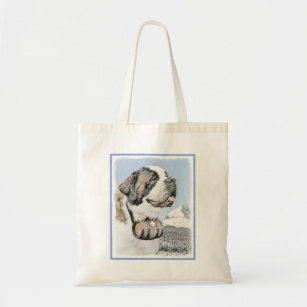 Saint Bernard Painting - Cute Original Dog Art Tote Bag