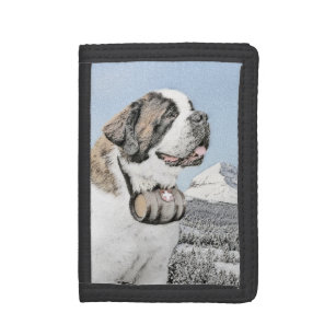 Saint Bernard Painting - Cute Original Dog Art Tri-fold Wallet