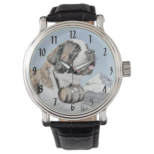Saint Bernard Painting - Cute Original Dog Art Watch