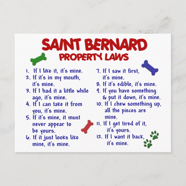 SAINT BERNARD Property Laws 2 Postcard (Front)