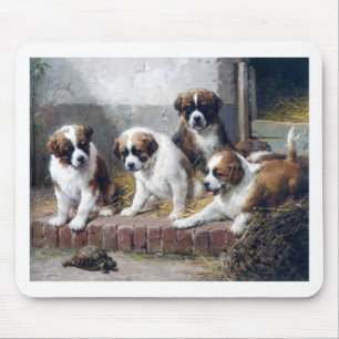Saint Bernard puppies turtle cute painting dogs Mouse Pad
