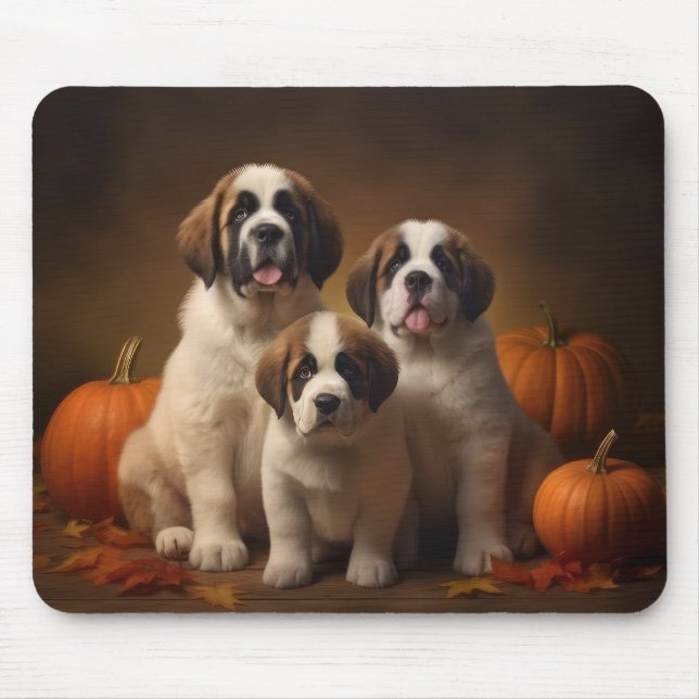 Saint Bernard Puppy Autumn Delight Pumpkin Mouse Pad (Front)