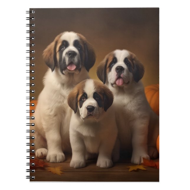 Saint Bernard Puppy Autumn Delight Pumpkin Notebook (Front)