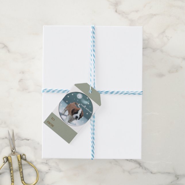 Saint Bernard Puppy Christmas Gift Tags (With Twine)