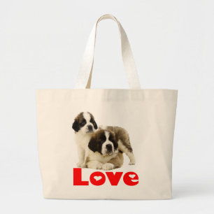 Saint Bernard Puppy Dog - Love St Bernard Large Tote Bag