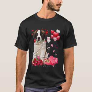 Saint Bernard Rose Heart Happy Valentine Day Dog M T-Shirt