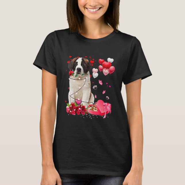 Saint Bernard Rose Heart Happy Valentine Day Dog M T-Shirt (Front)