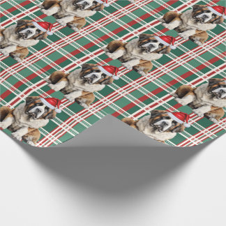 Saint Bernard Santa Dog Holiday Plaid Christmas Wrapping Paper