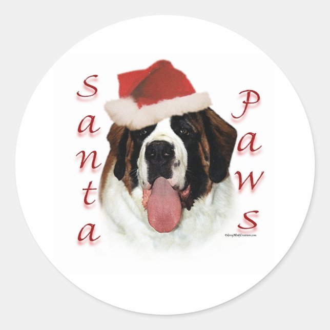 Saint Bernard Santa Paws Classic Round Sticker (Front)