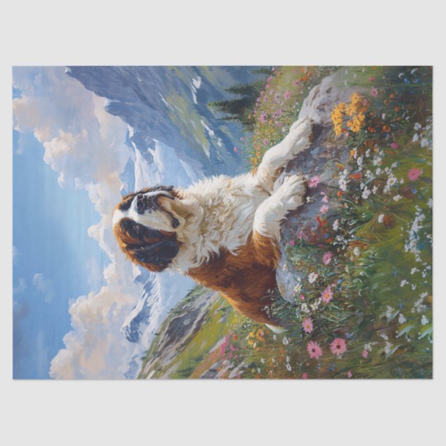 Saint Bernard Scenic Wildflower Field Decoupage Tissue Paper (Front)