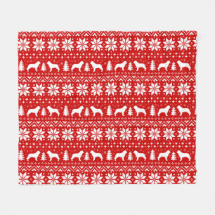 Saint Bernard Silhouettes Cute Christmas Pattern Fleece Blanket