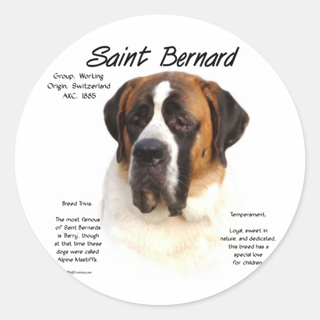 Saint Bernard (smooth) History Design Classic Round Sticker (Front)