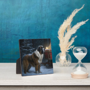 Saint Bernard Snowy Sleigh Christmas Decor Plaque