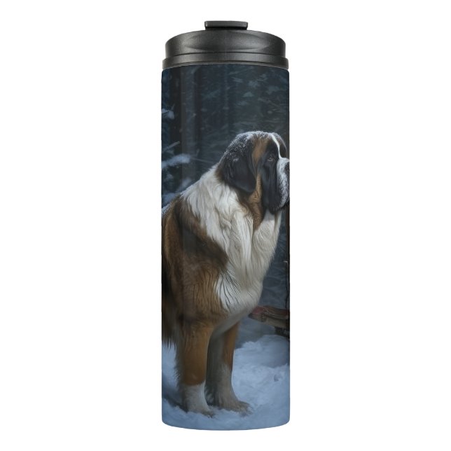 Saint Bernard Snowy Sleigh Christmas Decor Thermal Tumbler (Front)