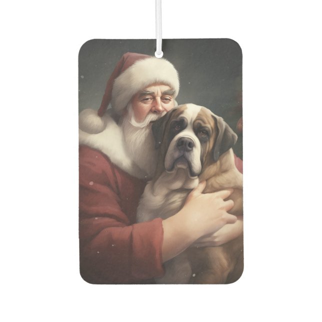 Saint Bernard With Santa Claus Festive Christmas Air Freshener (Front)