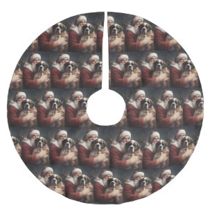 Saint Bernard With Santa Claus Festive Christmas Brushed Polyester Tree Skirt