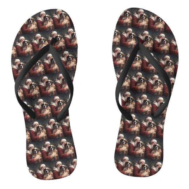 Saint Bernard With Santa Claus Festive Christmas Flip Flops (Footbed)