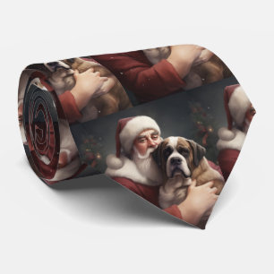 Saint Bernard With Santa Claus Festive Christmas Tie