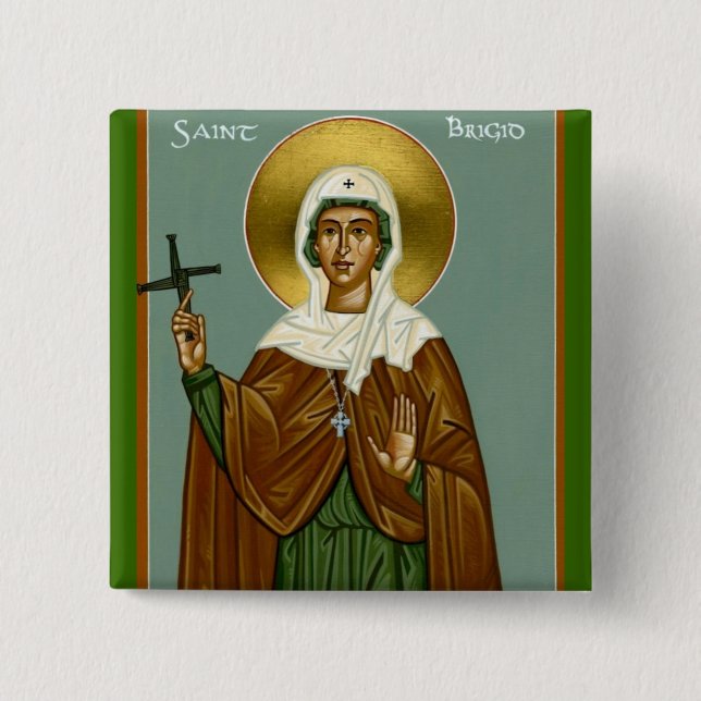 Saint Brigid's Cross 2 Inch Square Button (Front)