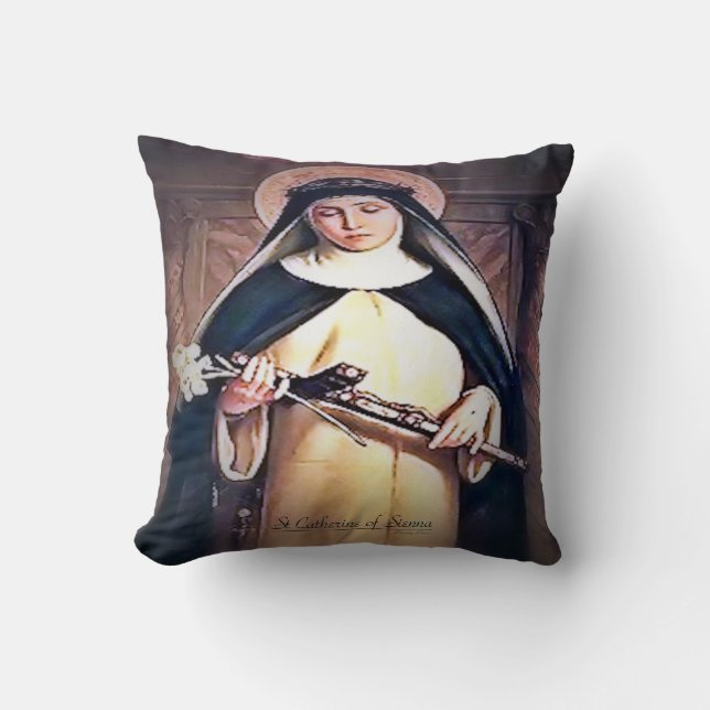 Saint Catherine of Sienna Throw Pillow (Front)