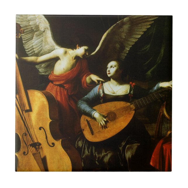 Saint Cecilia and the Angel by Carlo Saraceni Tile (Front)