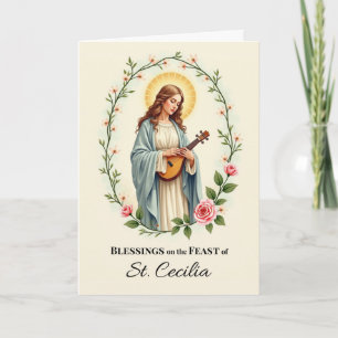 Saint Cecilia Feast Day Blessings Floral Wreath Card
