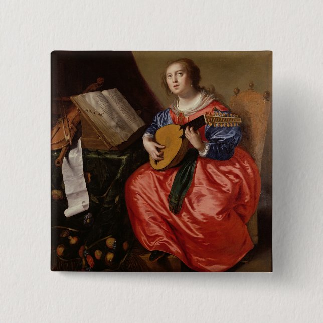 Saint Cecilia (oil on canvas) 2 Inch Square Button (Front)