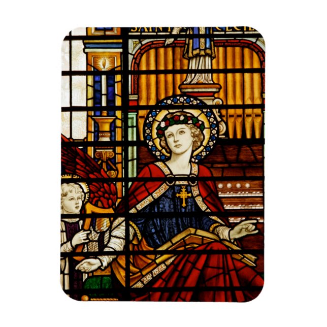 Saint Cecilia Patron Saint of Music Stained Glass Magnet (Vertical)