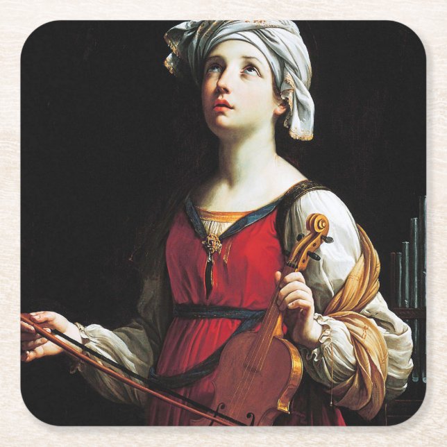 Saint Cecilia (St. Cecilia), Guido Reni Square Paper Coaster (Front)