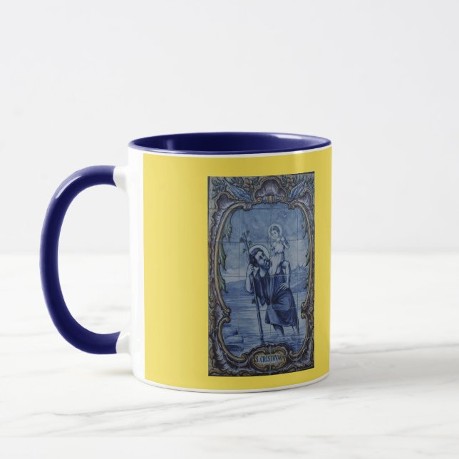 Saint Christopher Blue Tile Coffee Mug (Left)
