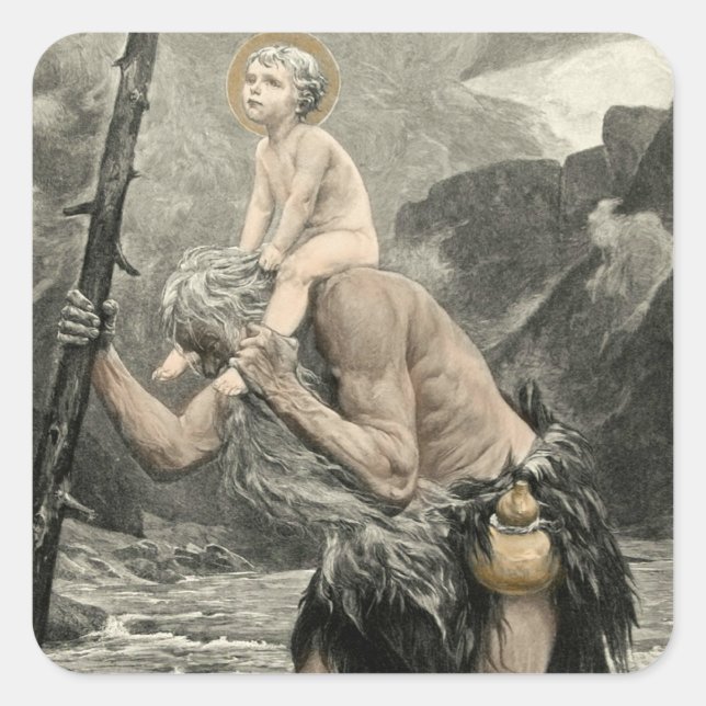 Saint Christopher Christ Travel Prayer Engraving Square Sticker (Front)