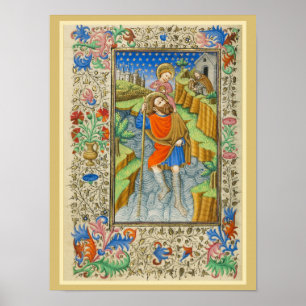 Saint Christopher Medieval illumination Poster