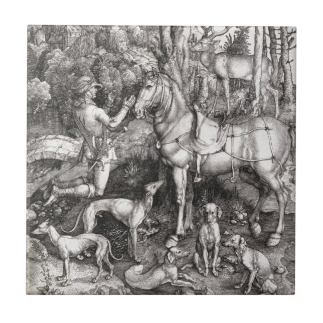Saint Eustace Engraving by Albrecht Durer Tile (Front)