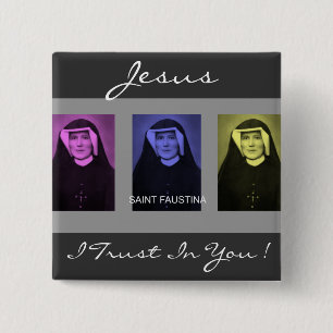 saint faustina 2 inch square button