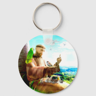 Saint Francis and the sermon-preaches to the birds Keychain