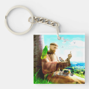 Saint Francis and the sermon-preaches to the birds Keychain