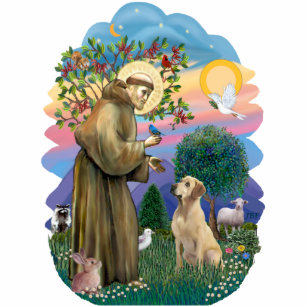Saint Francis and Yellow Labrador Standing Photo Sculpture